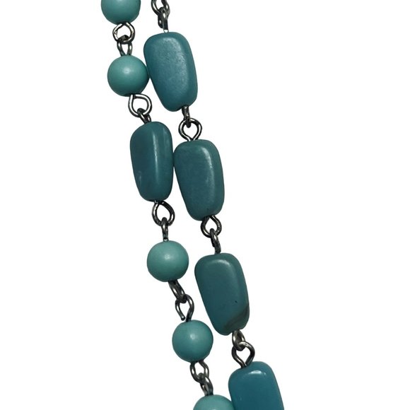 Southwest Style Double Strand Blue, White And Silver Tone Beaded Necklace (4868) - Picture 3 of 7